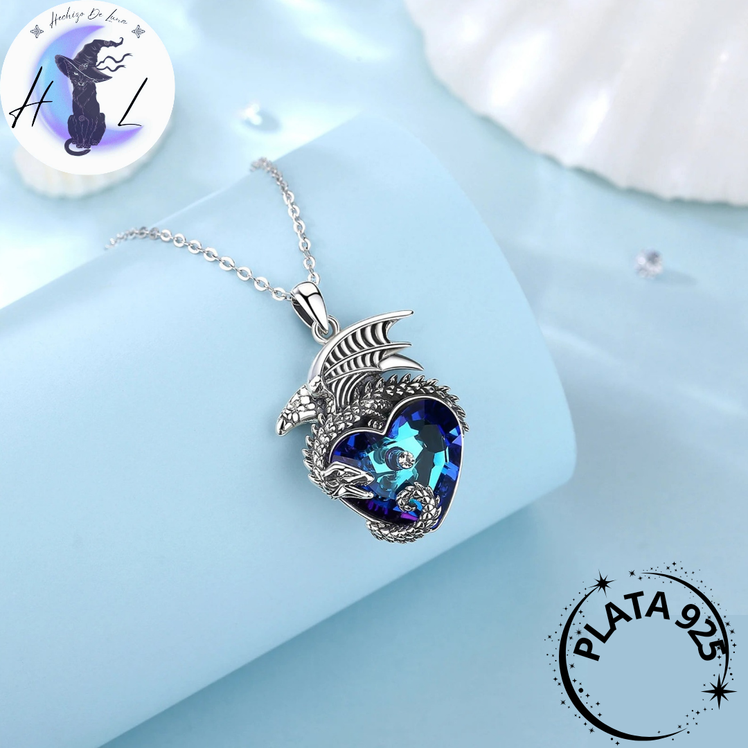 Colgante De Plata Y Cristal Austriaco, Diseño Corazón Y Dragón.