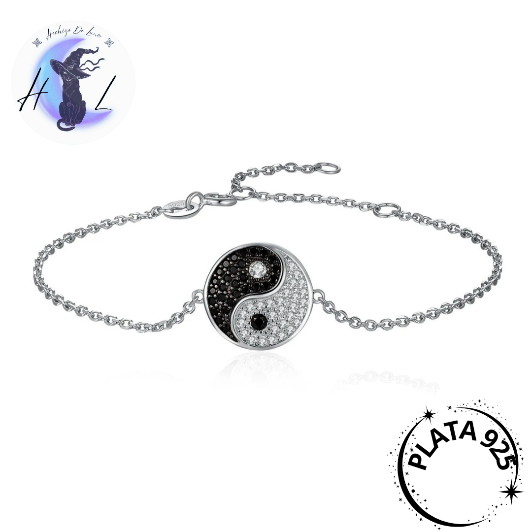 Pulsera De Plata, Cadena De Eslabones Y Diseño Yin Yang.