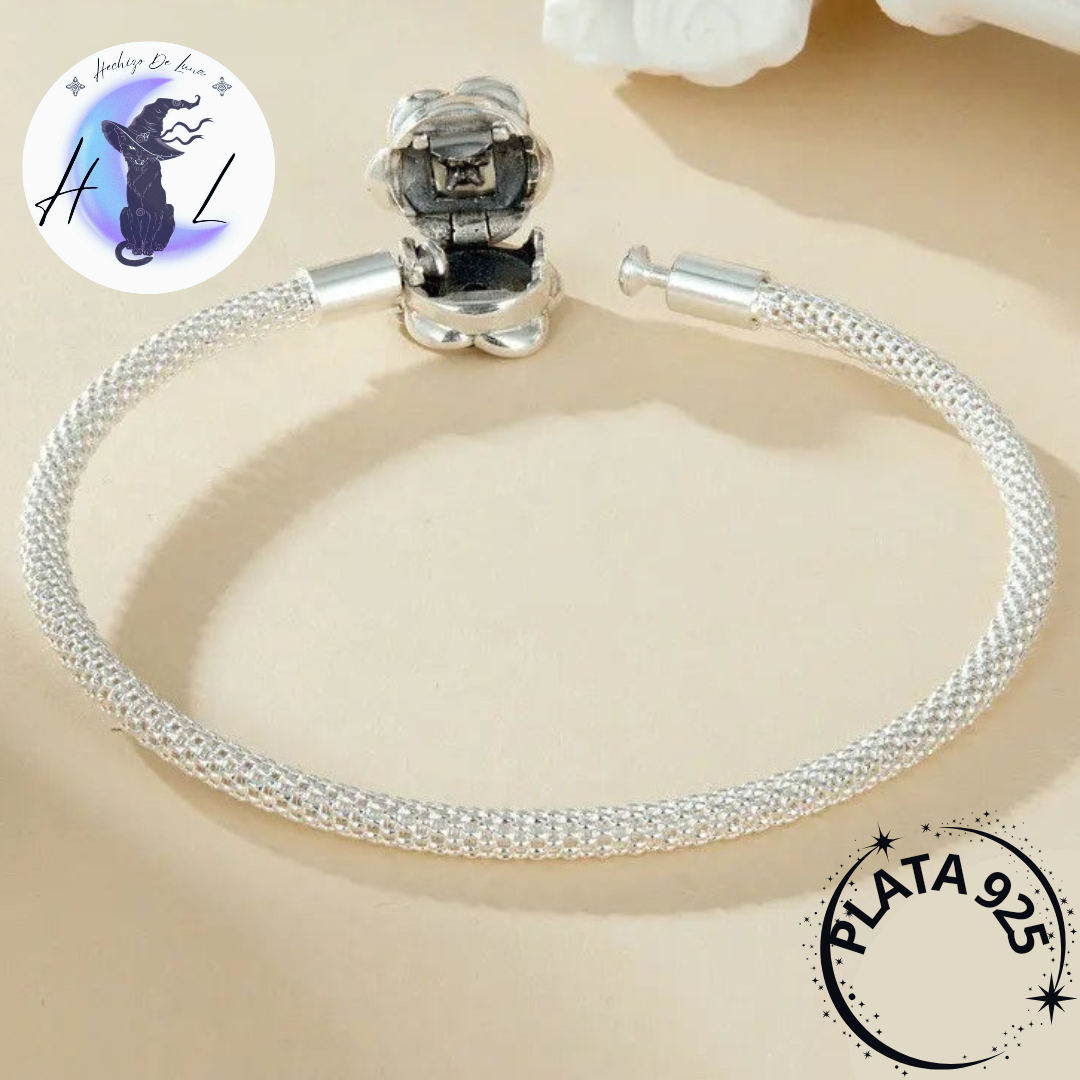 Pulsera De Plata, Diseño De Rosa, Compatible Con Charms.