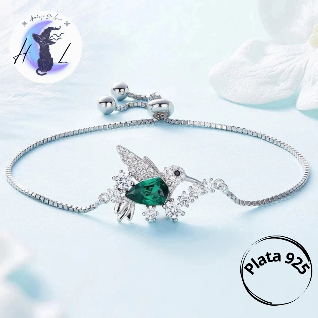 Pulsera De Plata, Ajustable, Diseño Colibrí.