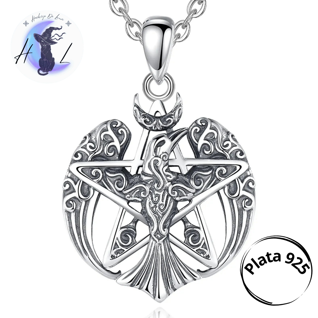 Colgante De Plata, Diseño Pentagrama Con Cuervo Vikingo.