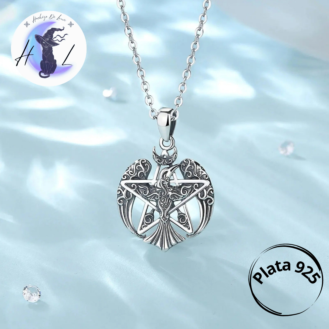 Colgante De Plata, Diseño Pentagrama Con Cuervo Vikingo.
