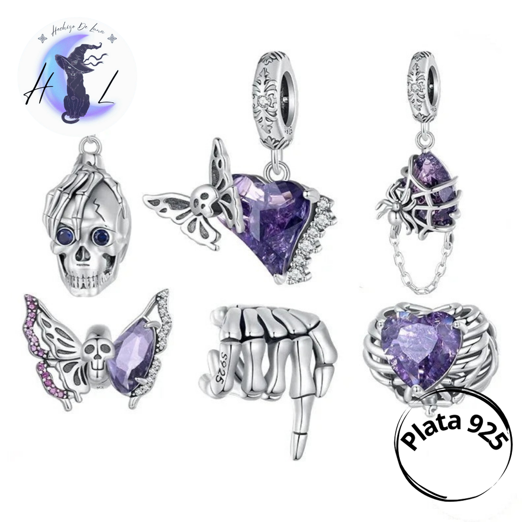 Charms De Plata Y Circonita Púrpura.