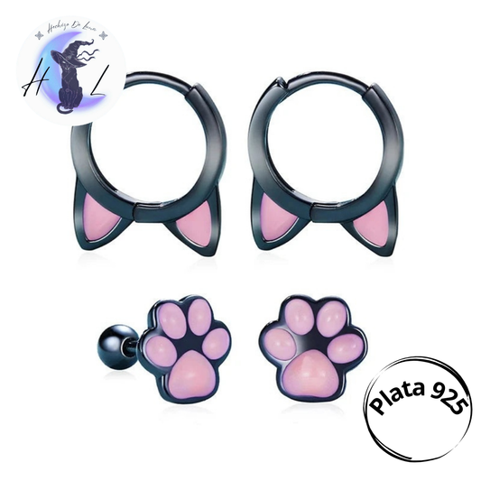 Aros De Plata, Diseño Orejas y Patitas De Gato.