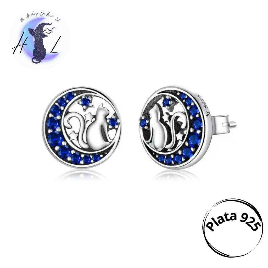Gato Místico en Luna Azul: Set Aros + Anillo De Gato.