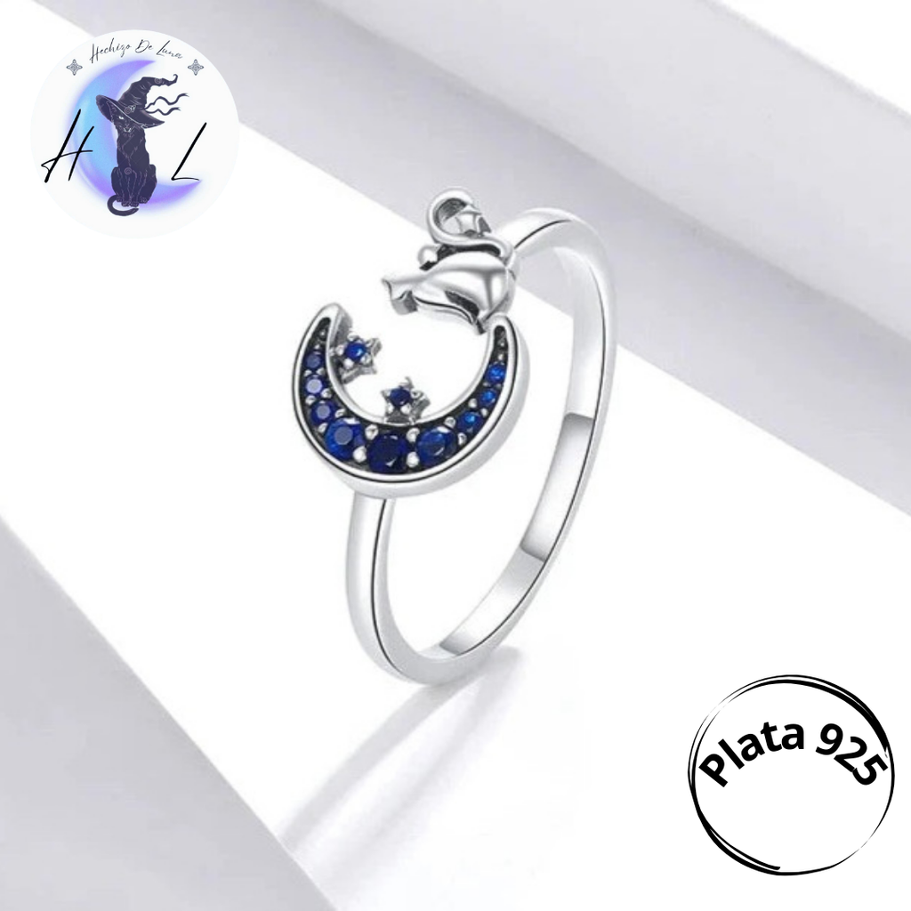 Gato Místico en Luna Azul: Set Aros + Anillo De Gato.