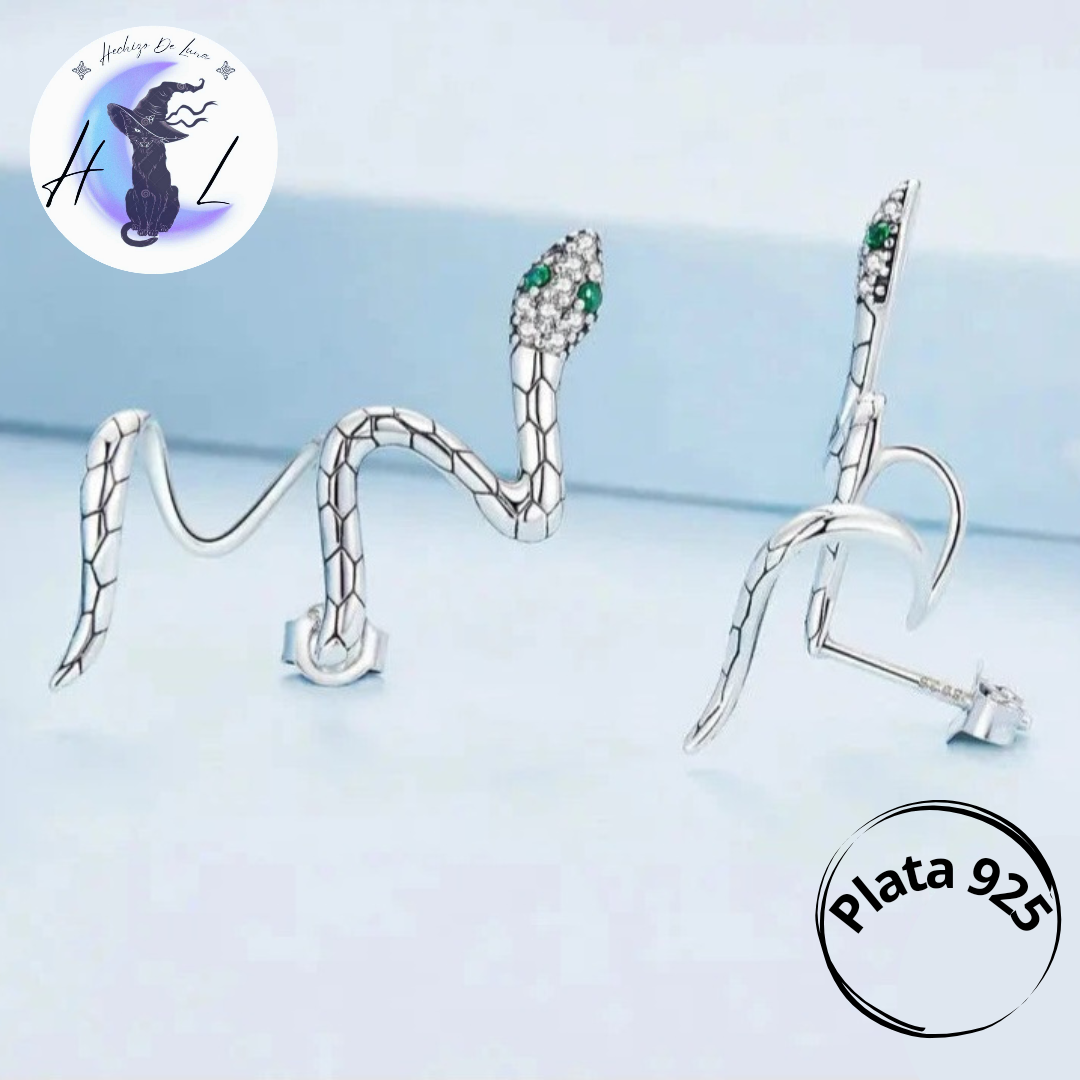 Aros Trepadores De Plata Y Circón. Diseño Serpiente.