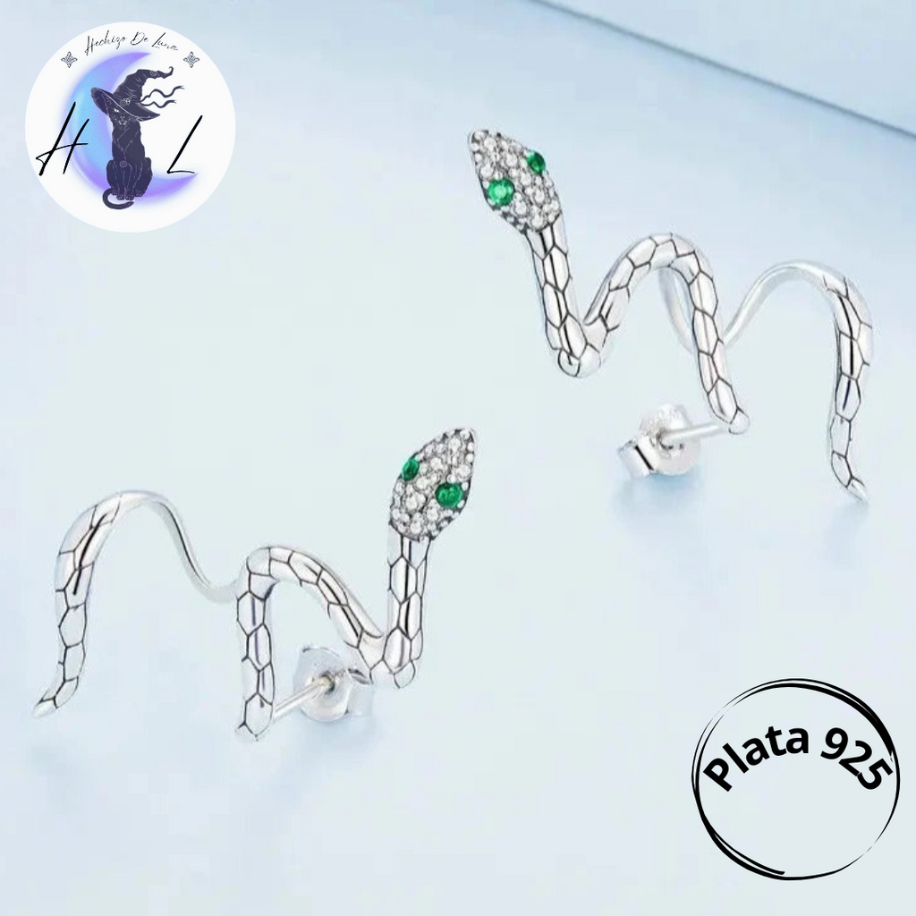 Aros Trepadores De Plata Y Circón. Diseño Serpiente.