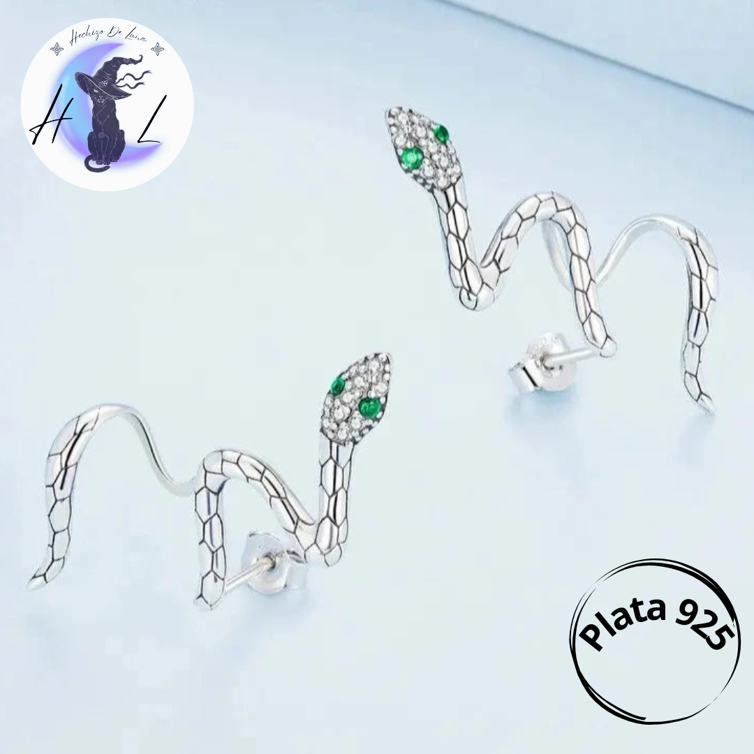 Aros Trepadores De Plata Y Circón. Diseño Serpiente.