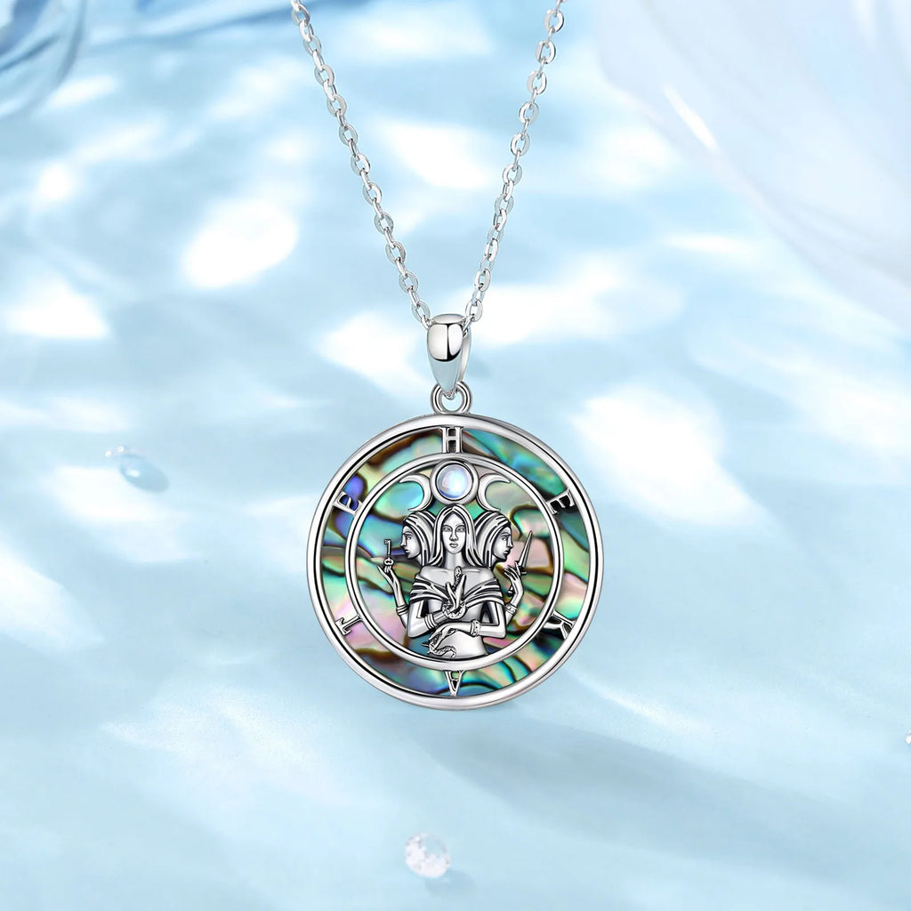 Colgante Triple Luna, Hekate Con Abulón De Plata