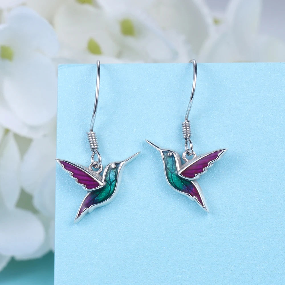 Aros Colgantes De Plata, Diseño Colibrí, Dos Modelos Disponibles.