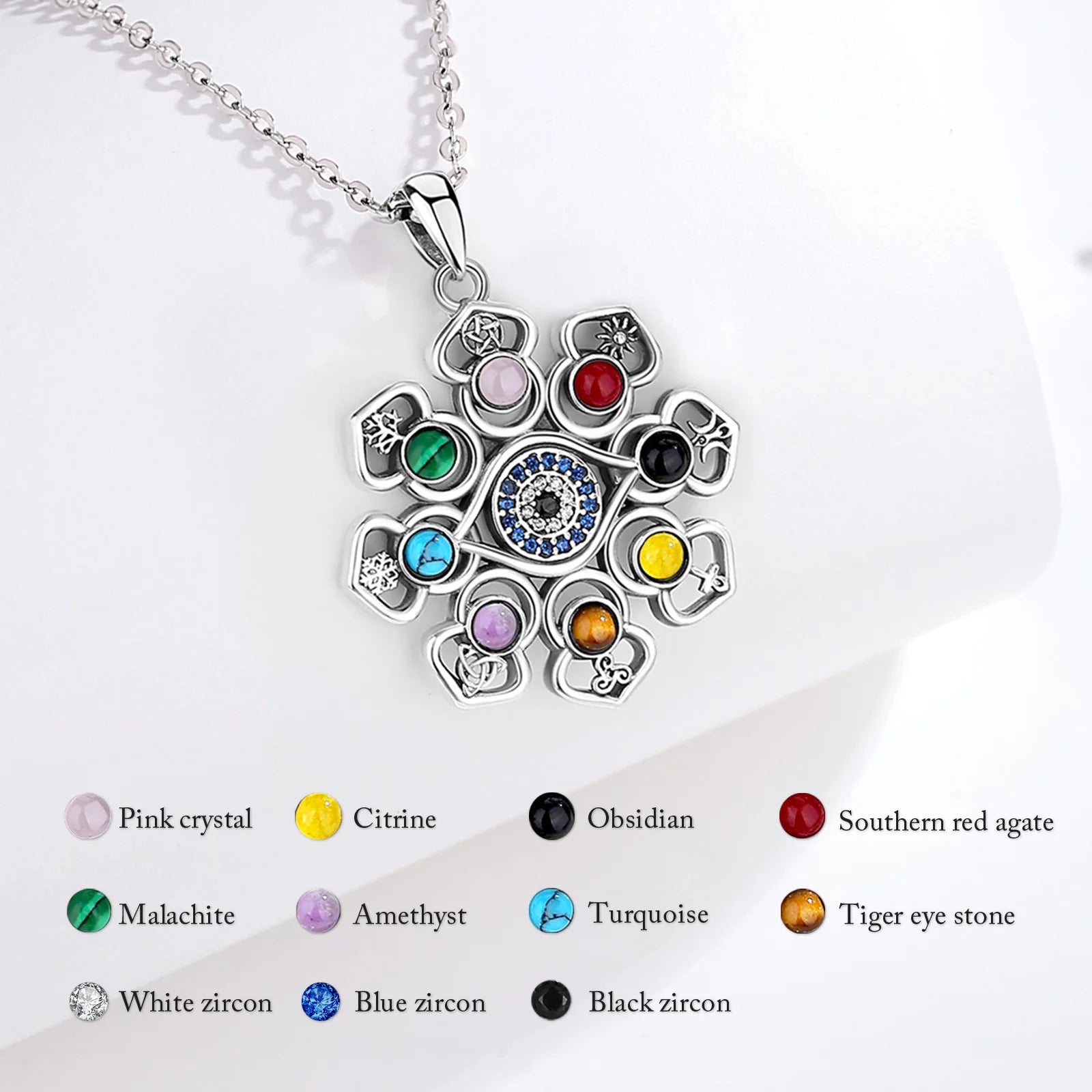 Colgante Con Piedras De Colores Diseño De Flor Y Ojo Turco.