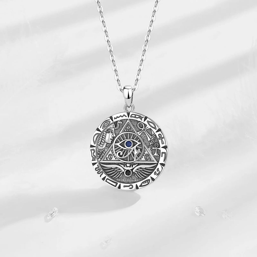 Colgante Ojo De Horus Con Símbolos Egipcios De Plata.
