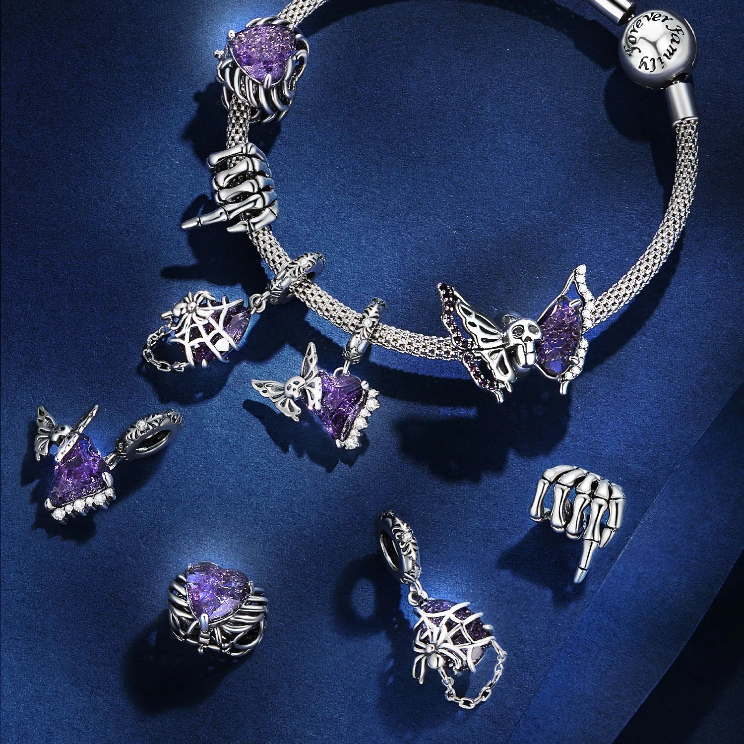 Charms De Plata Y Circonita Púrpura.