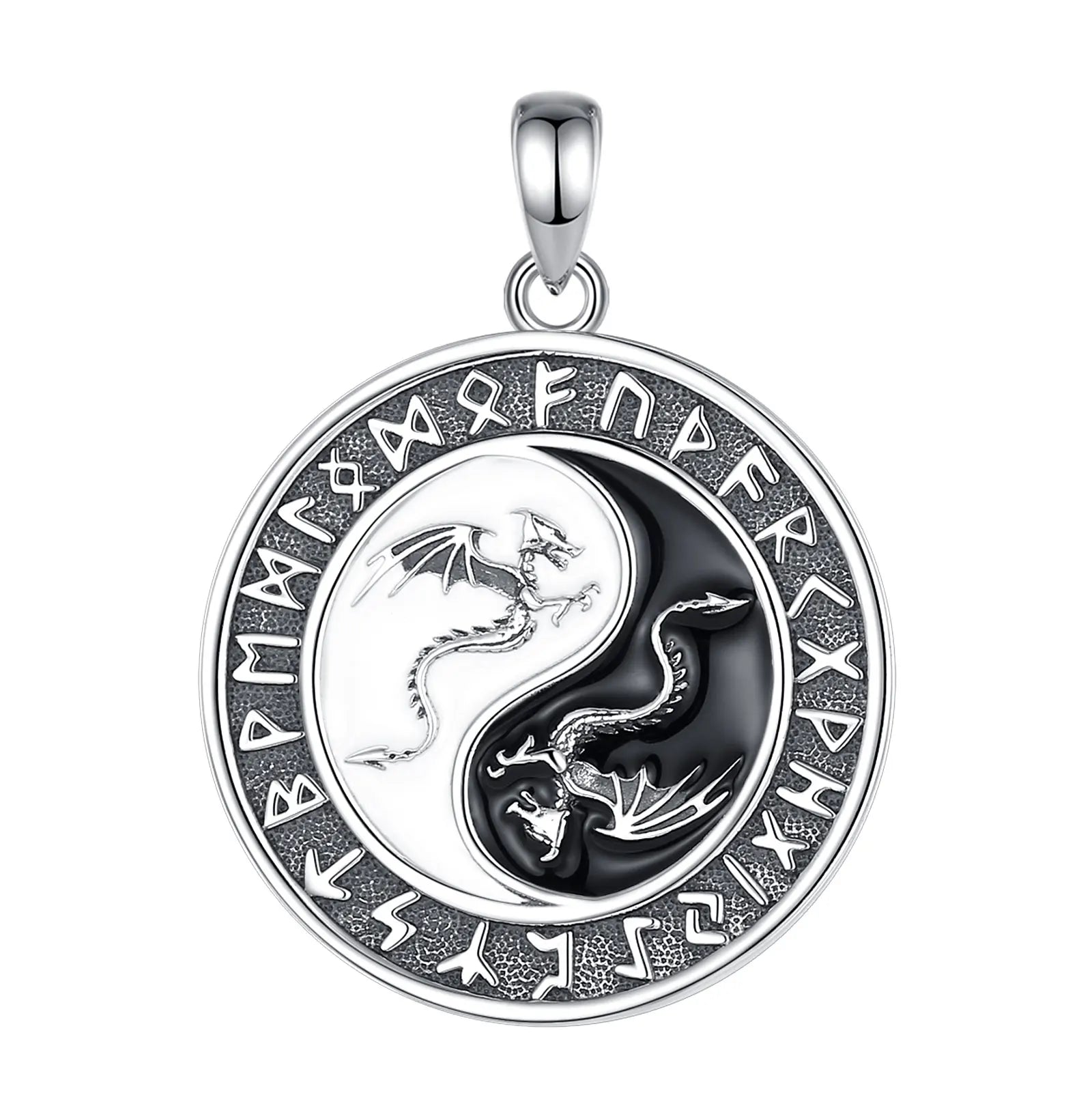 Colgante De Plata, Diseño Yin Yang Dragones Y Runas Vikingas.