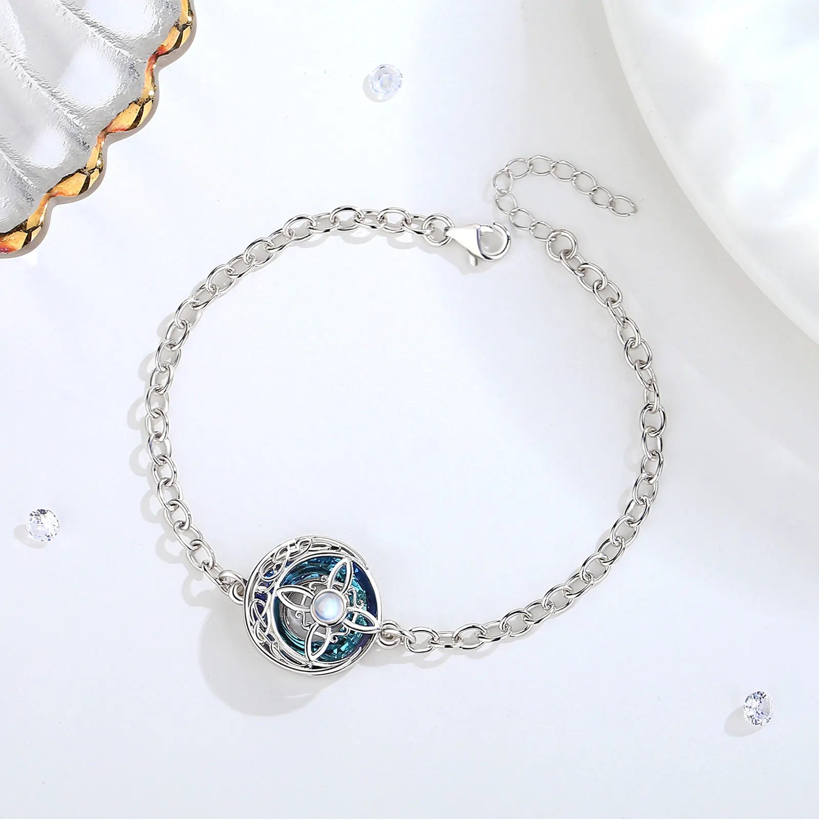 Pulsera De Plata Y Cristal Austriaco, Diseño Nudo De Bruja.