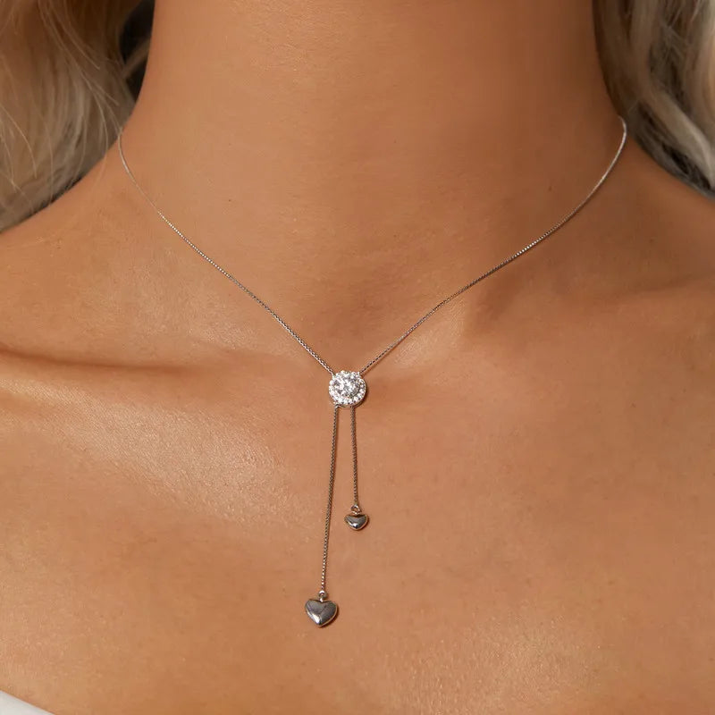 Collar De Plata Y Moissanita Ajustable Con Diseño De Corazón