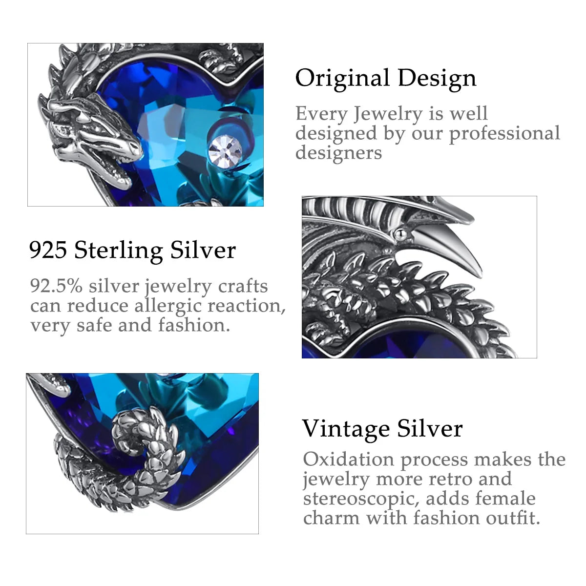 Colgante De Plata Y Cristal Austriaco, Diseño Corazón Y Dragón.