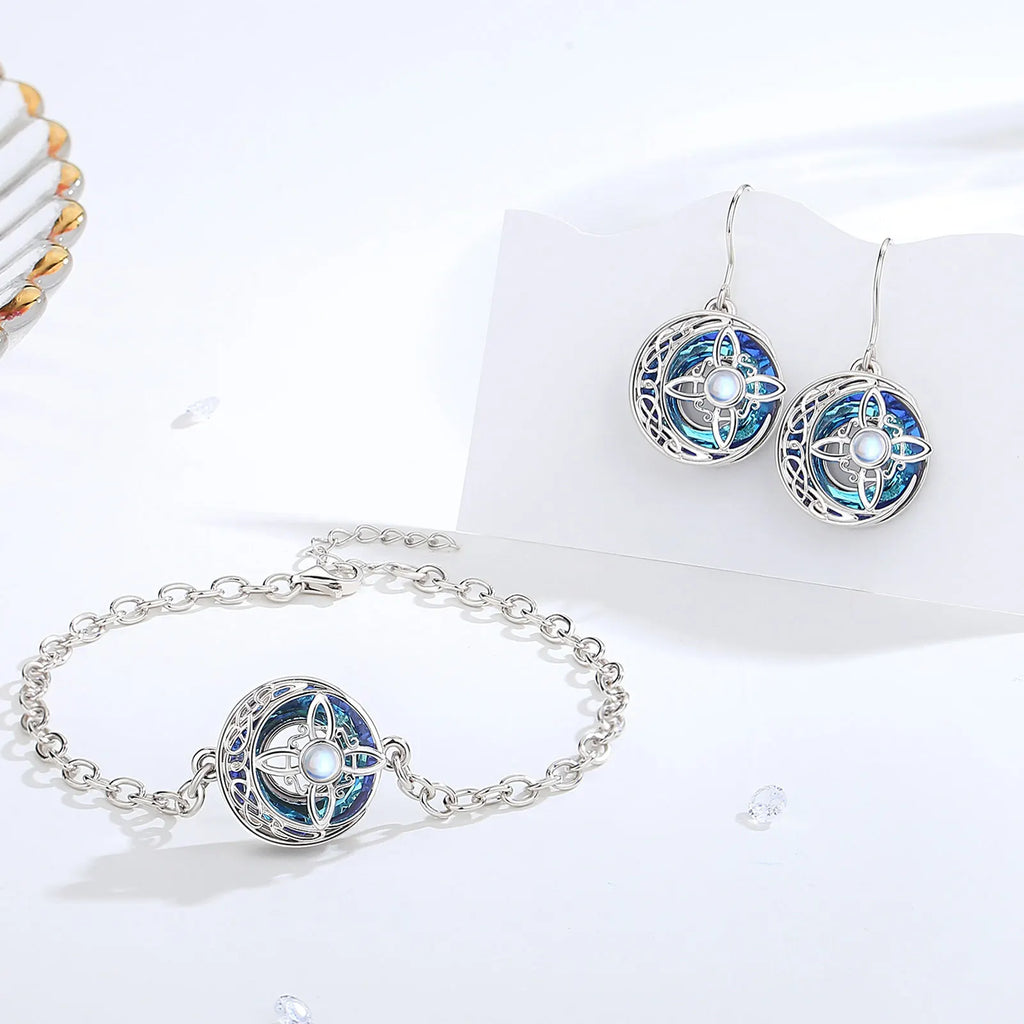 Pulsera De Plata Y Cristal Austriaco, Diseño Nudo De Bruja.