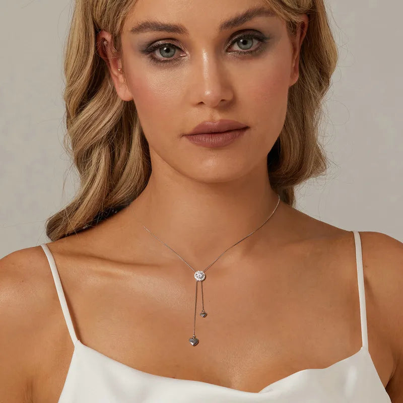 Collar De Plata Y Moissanita Ajustable Con Diseño De Corazón