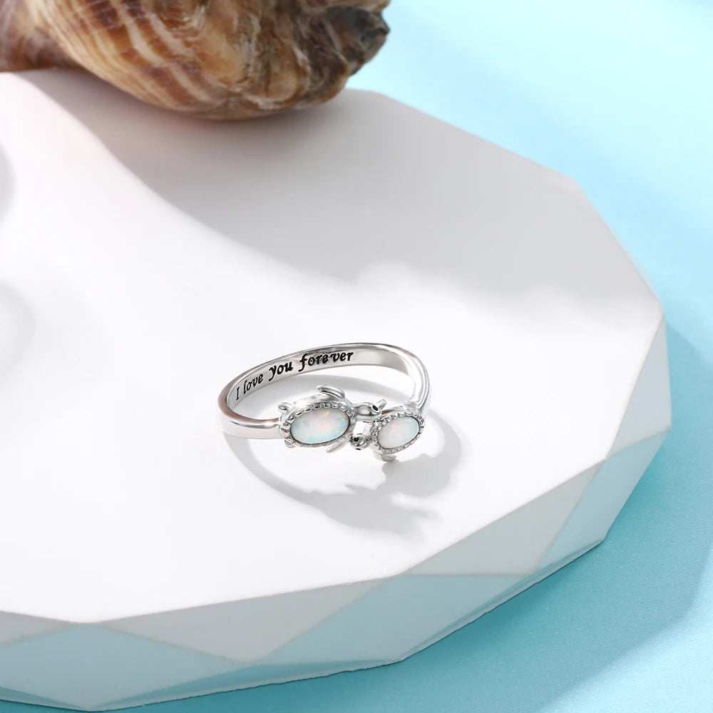 Anillo De Plata Y Ópalo, Ajustable De Tortuga Marina, Variados Diseños.