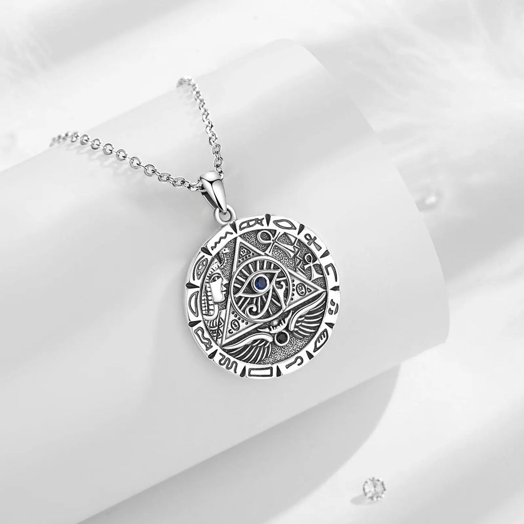 Colgante Ojo De Horus Con Símbolos Egipcios De Plata.