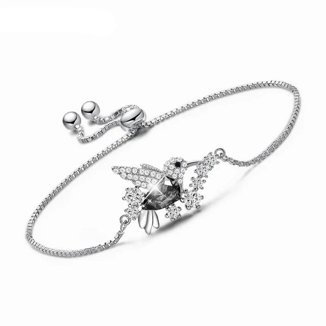 Pulsera De Plata, Ajustable, Diseño Colibrí.