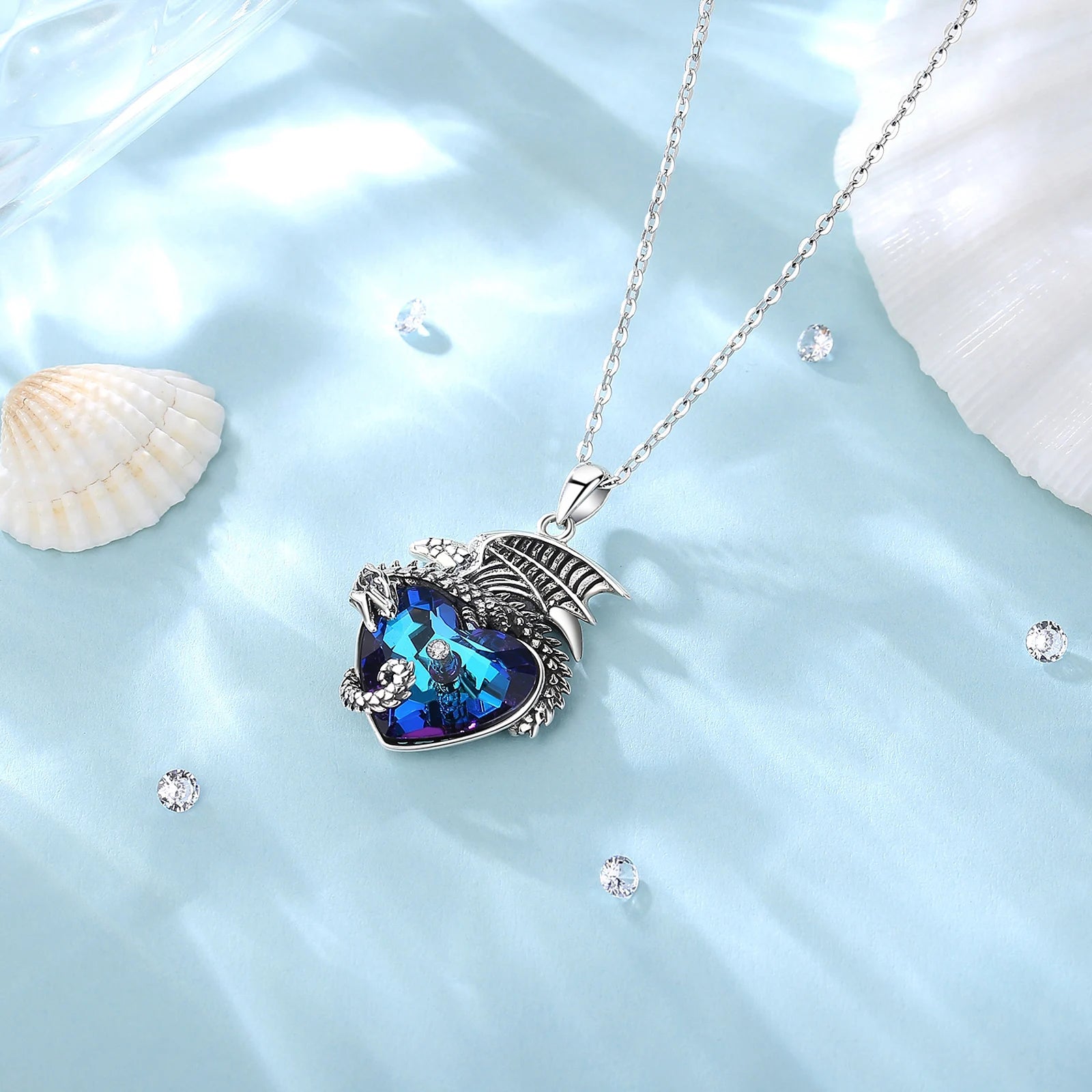 Colgante De Plata Y Cristal Austriaco, Diseño Corazón Y Dragón.