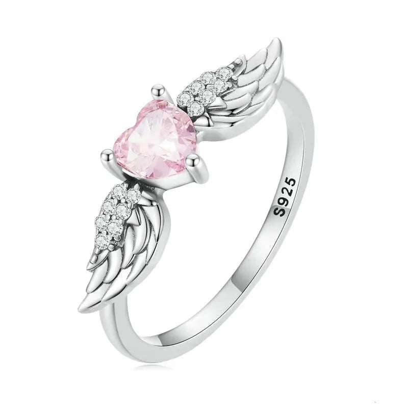 Anillo Forma de Corazón con Alas de Plata.