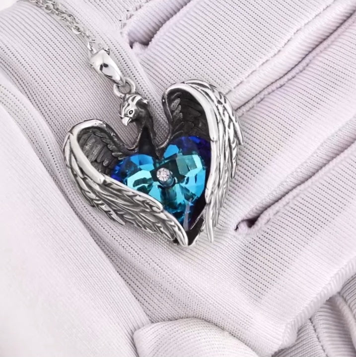 Colgante De Plata Y Cristal Austriaco, Diseño Ave Fénix.