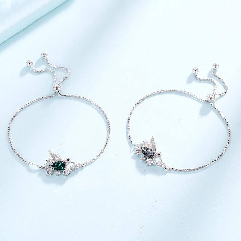 Pulsera De Plata, Ajustable, Diseño Colibrí.
