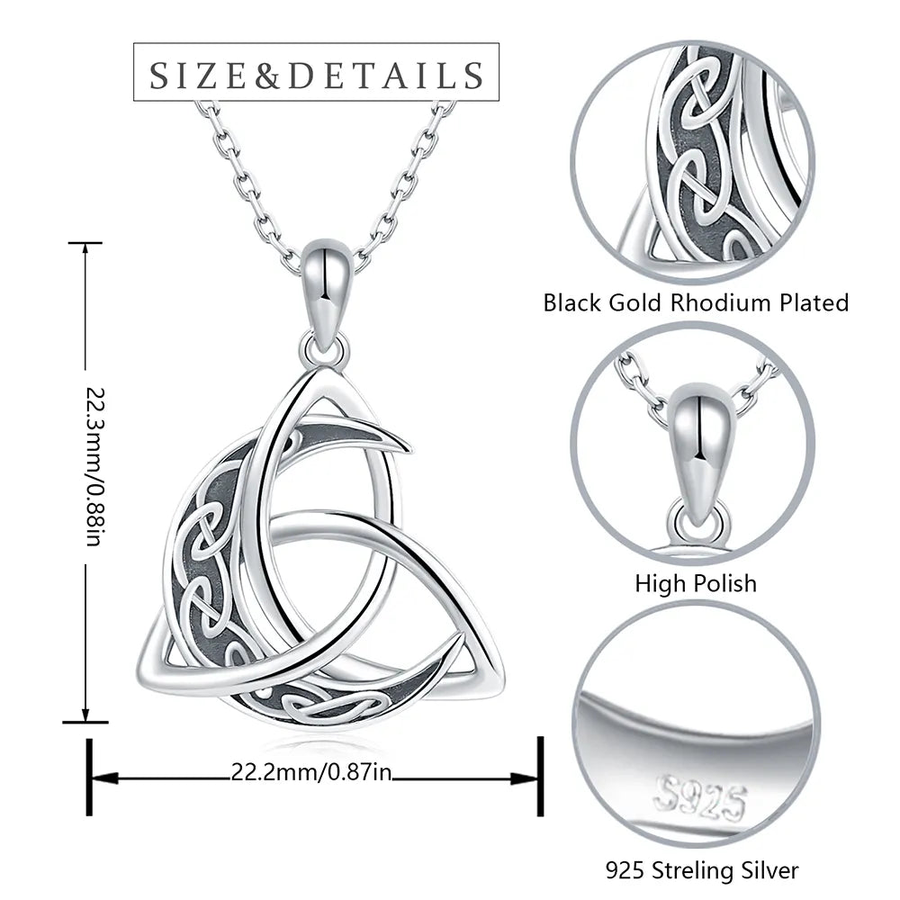 Collar De Plata, Diseño Luna con Triqueta Celta y Cadena de Plata.