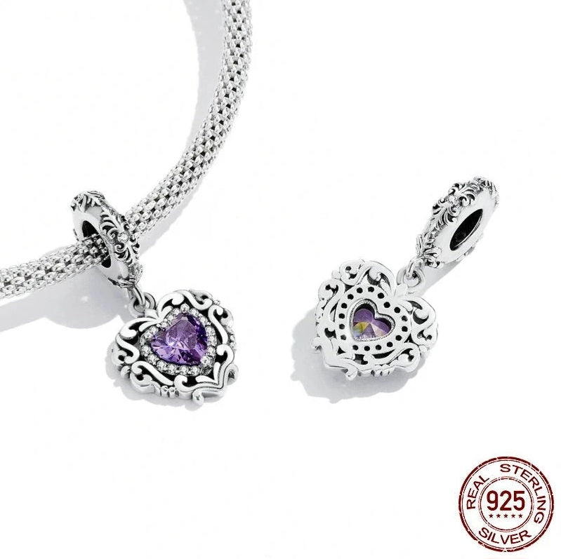 Charms De Colección Con Piedra Púrpura Brillante, Diseño Vintage.
