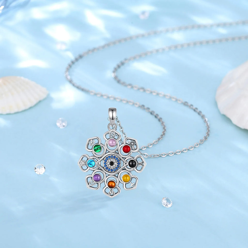 Colgante Con Piedras De Colores Diseño De Flor Y Ojo Turco.