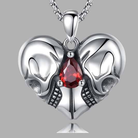 Colgante De Plata Y Circonita Roja, Diseño Corazón Calavera.