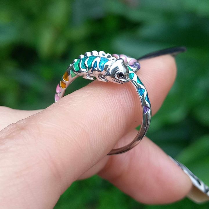 Conjunto Anillo Ajustable + Aros de Camaleón de Plata.