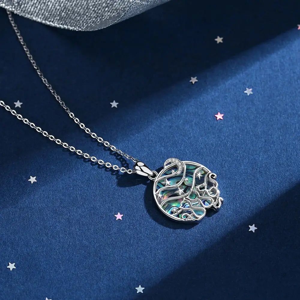 Colgante De Plata Y Nácar, Diseño Gatitos, Luna Y Estrellas.