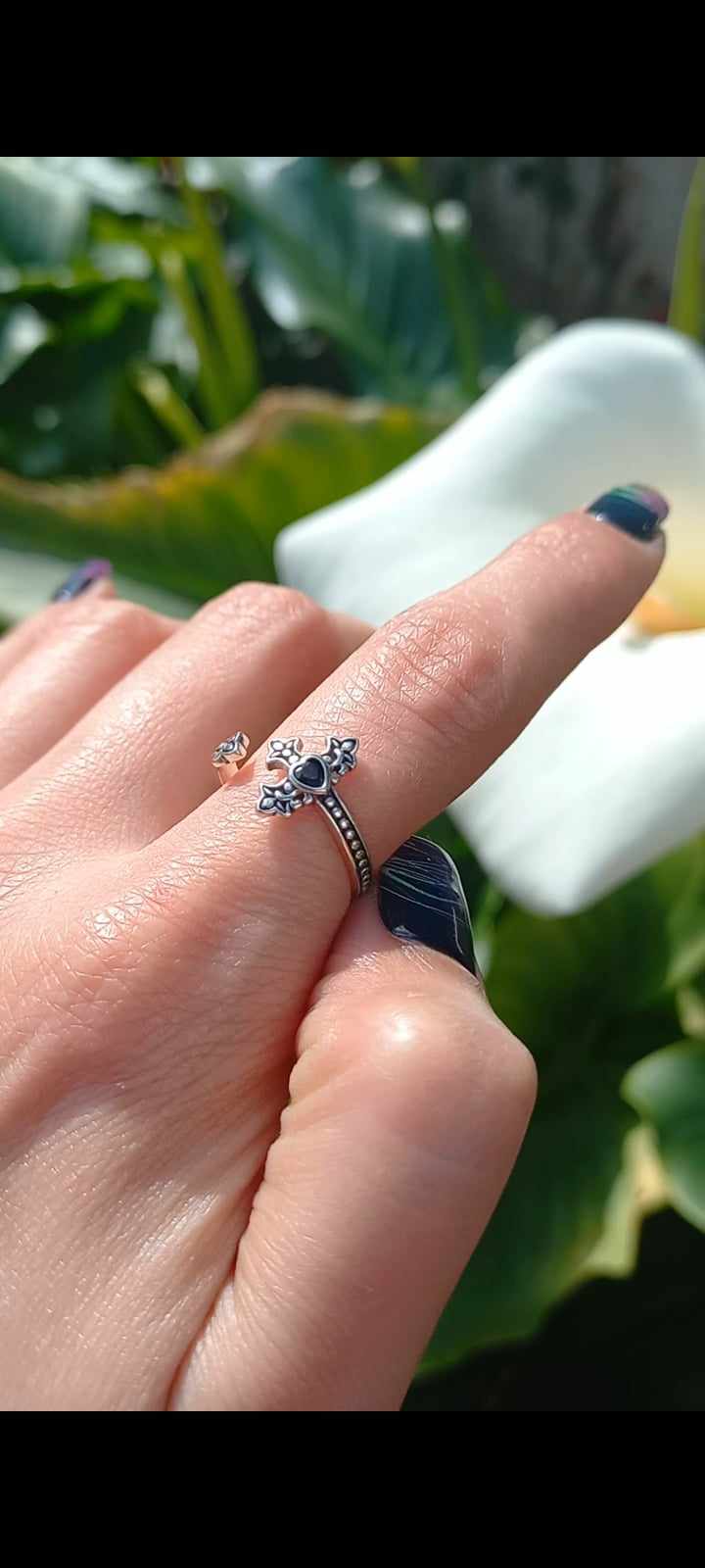 Conjunto Anillo Ajustable + Aros de Cruz Corazón con Circonita. Plata 925.