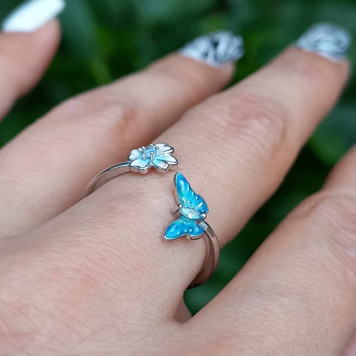 Conjunto Anillo Ajustable + Aros de Mariposa de Plata.