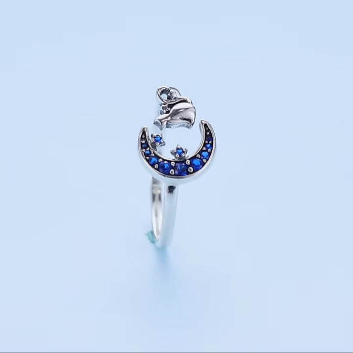 Gato Místico en Luna Azul: Set Aros + Anillo De Gato.
