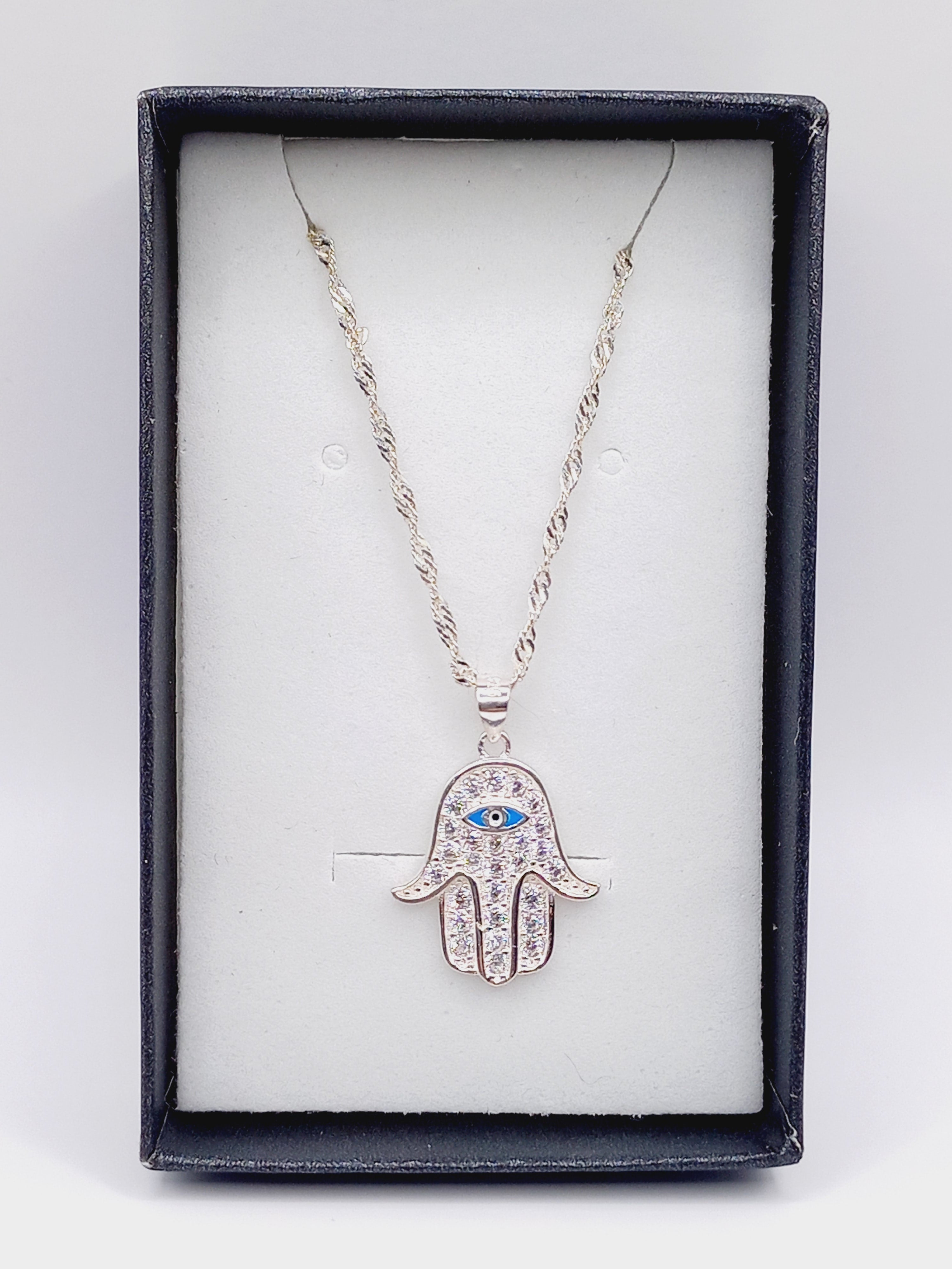 Colgante Mano de Fátima con Cadena de Plata 50 cm.