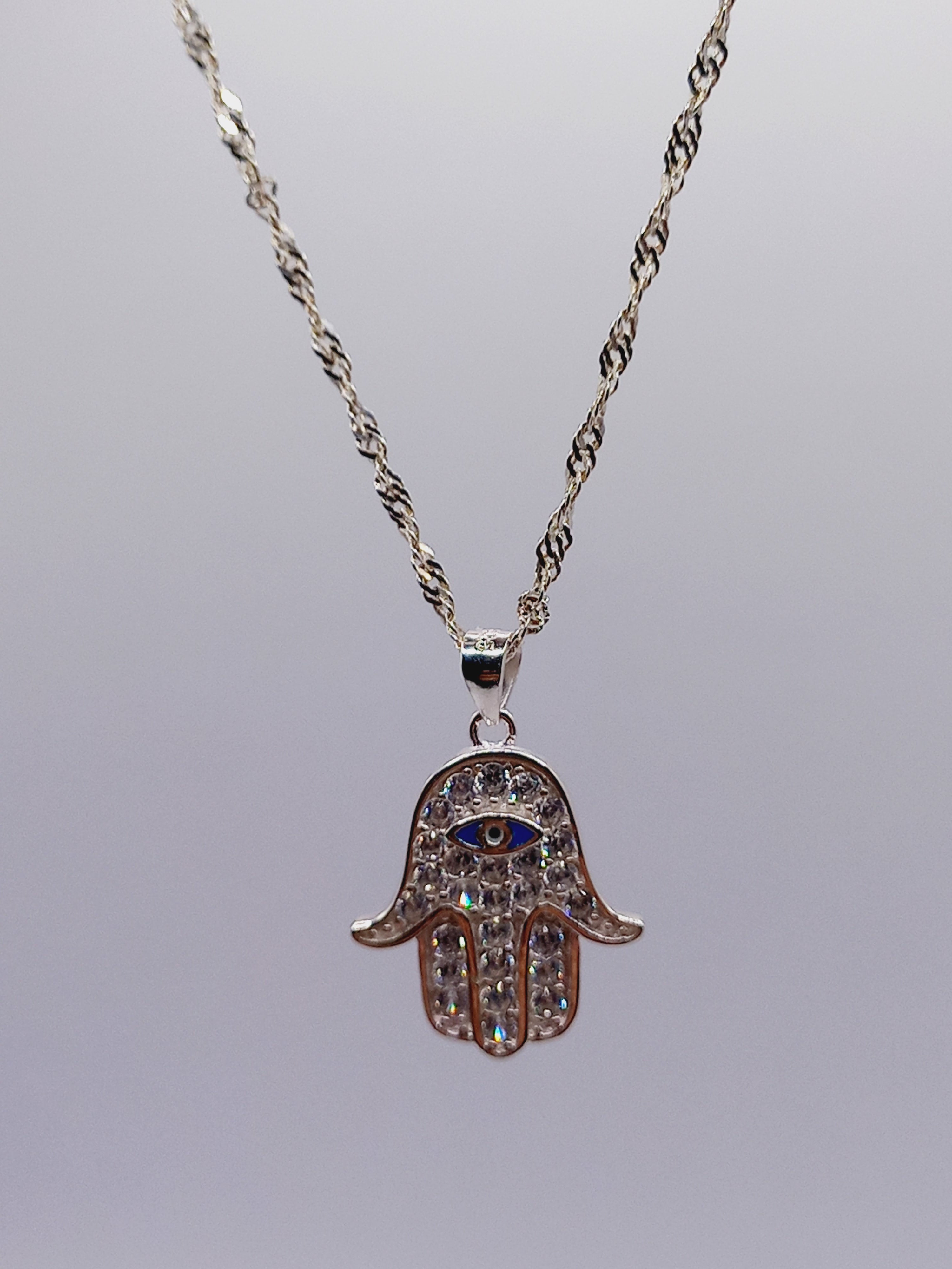 Colgante Mano de Fátima con Cadena de Plata 50 cm.