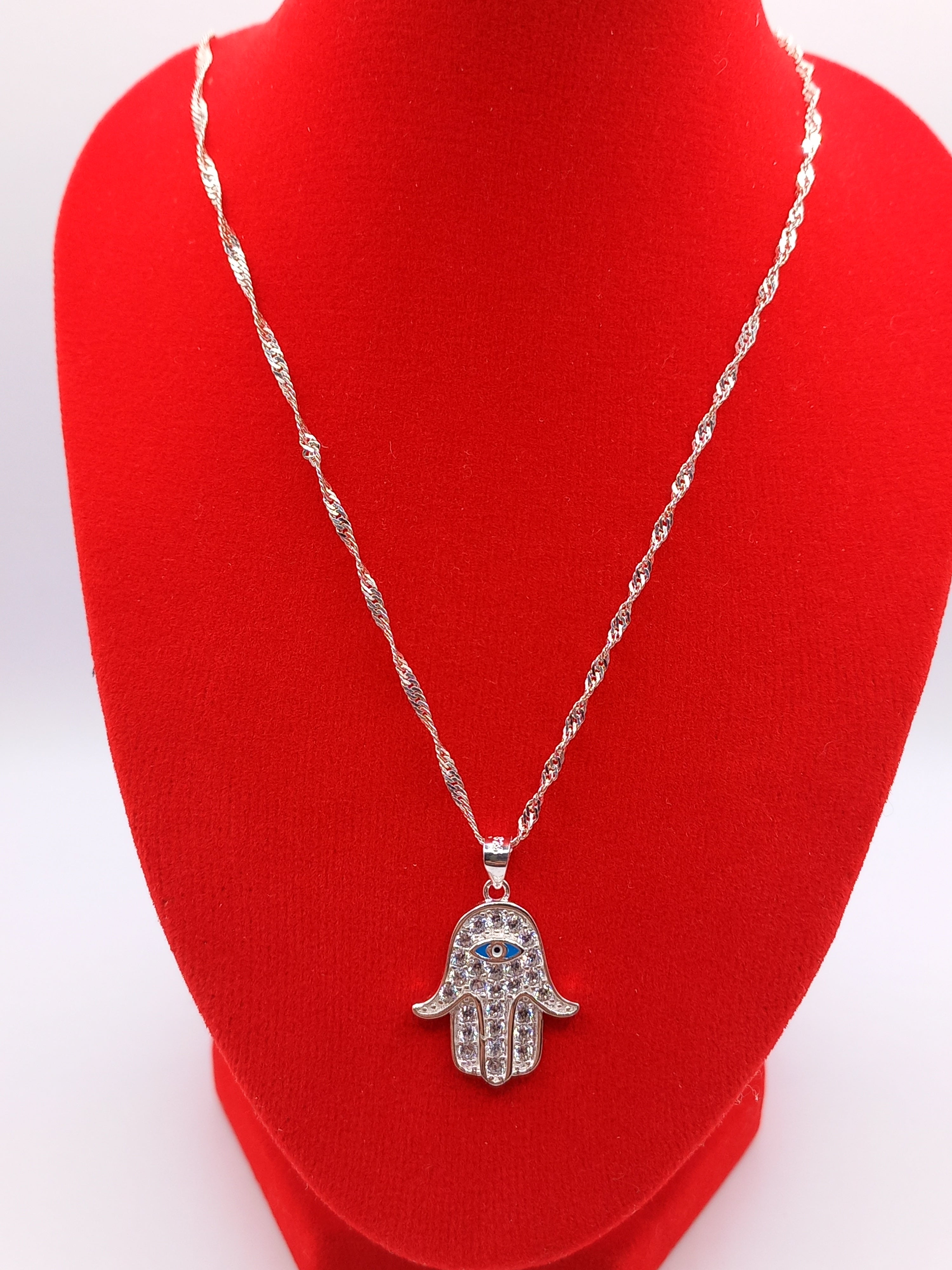 Colgante Mano de Fátima con Cadena de Plata 50 cm.