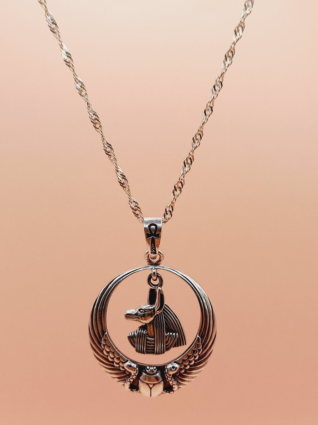 Colgante Anubis Dios Egipcio con Cadena de Plata 50 cm.