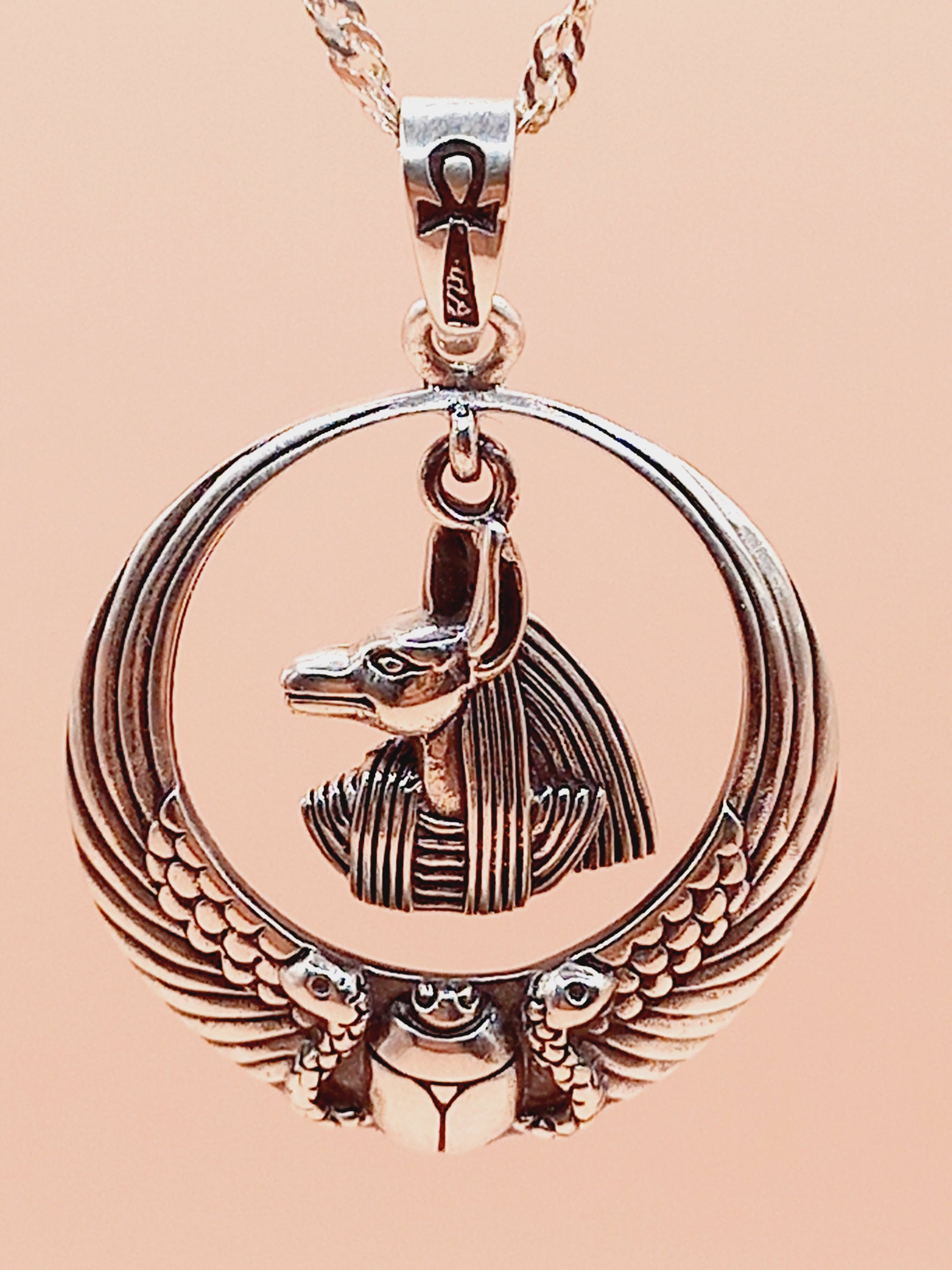 Colgante Anubis Dios Egipcio con Cadena de Plata 50 cm.