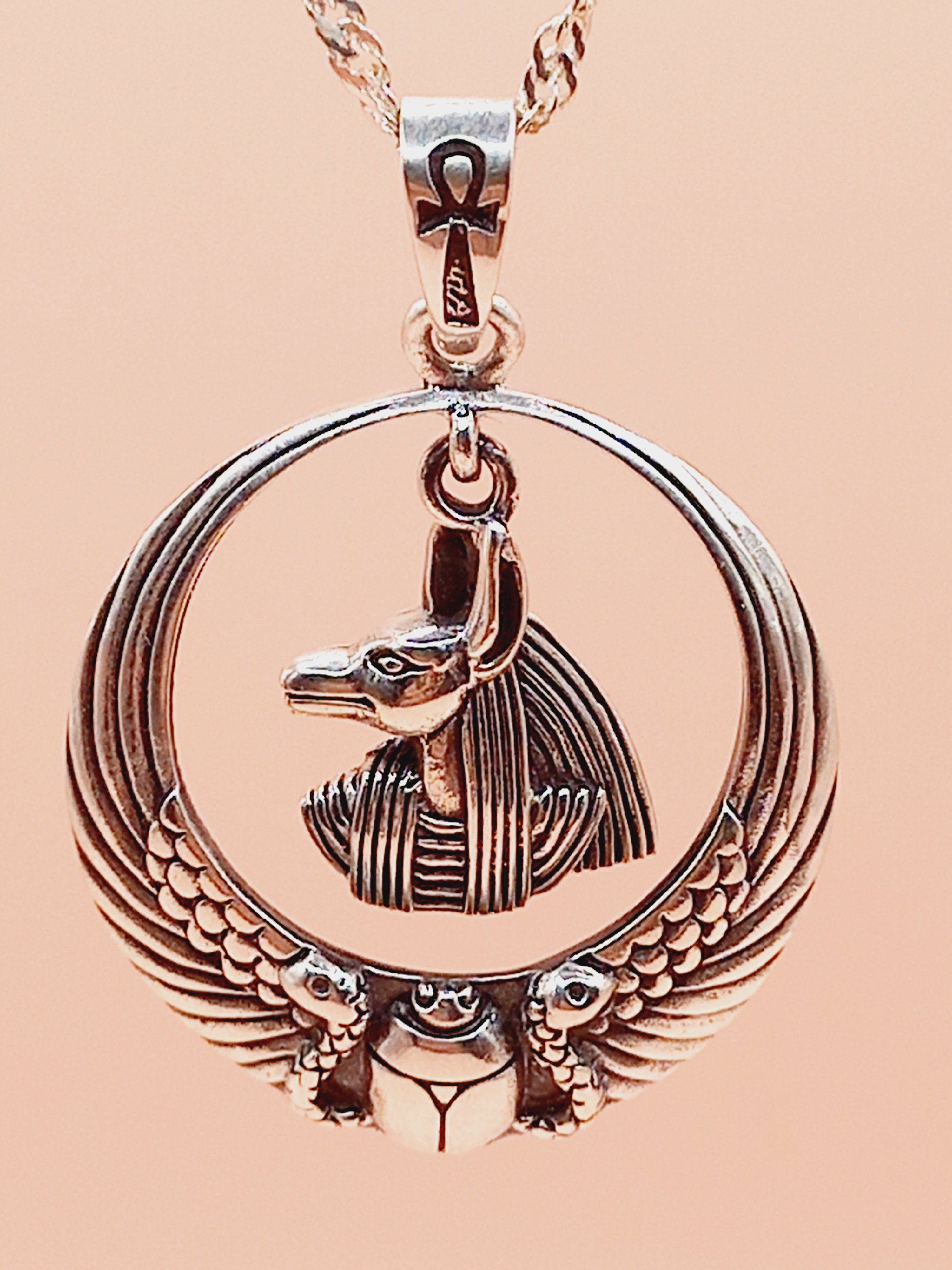 Colgante Anubis Dios Egipcio con Cadena de Plata 50 cm.