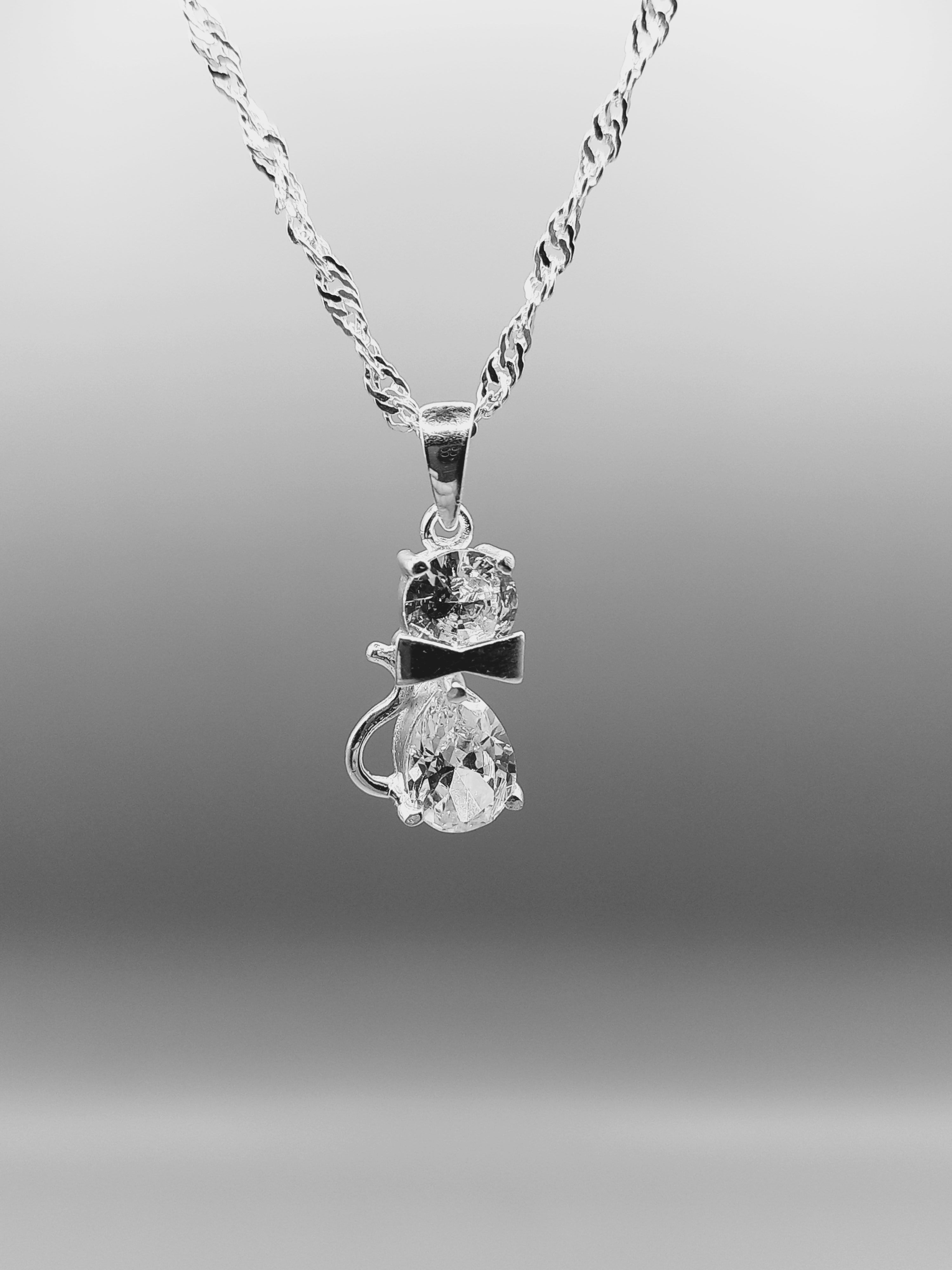 Colgante Gato con Circón.  Plata 925