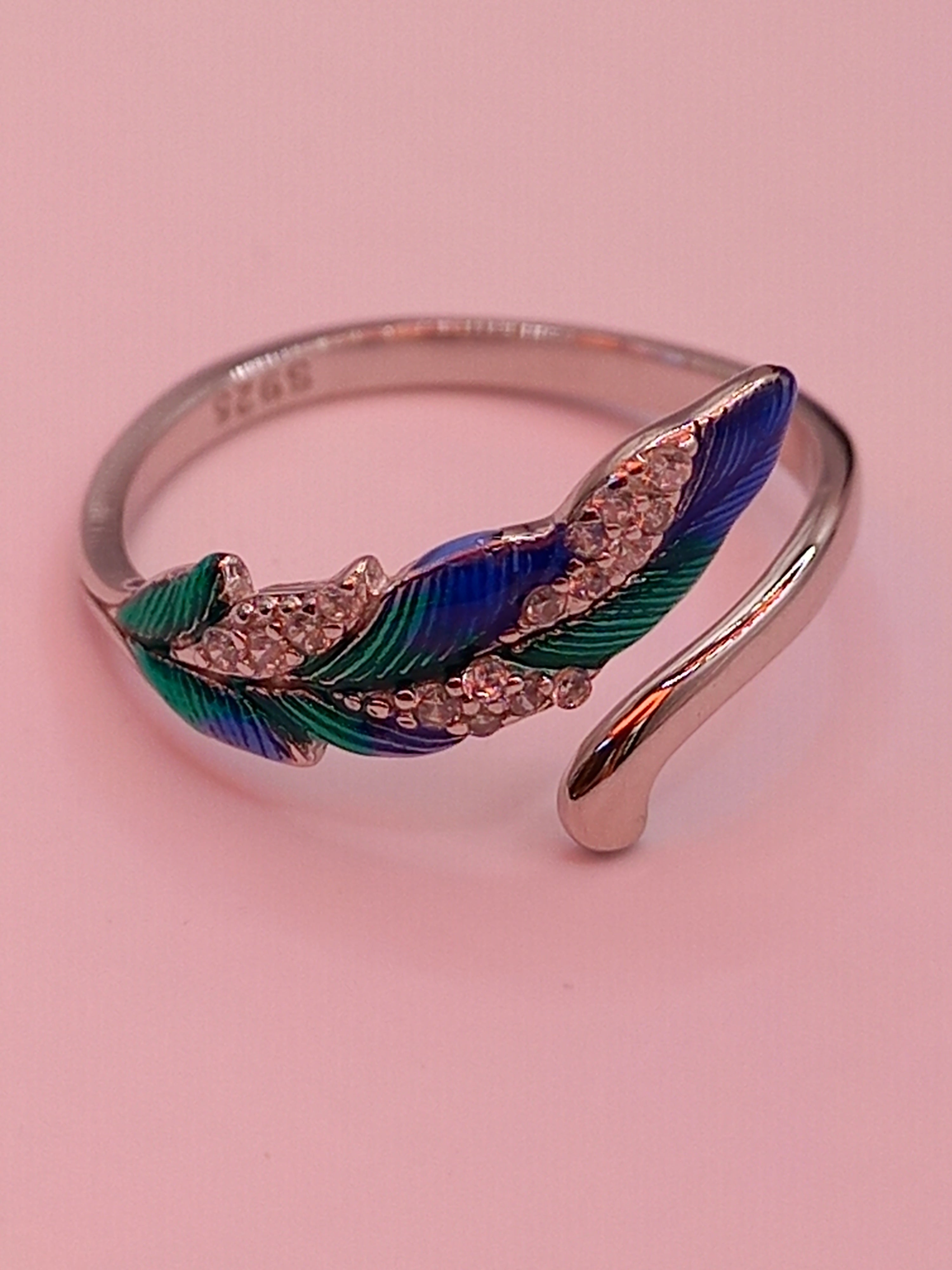 Conjunto Anillo Ajustable + Aros de Pluma de Plata.