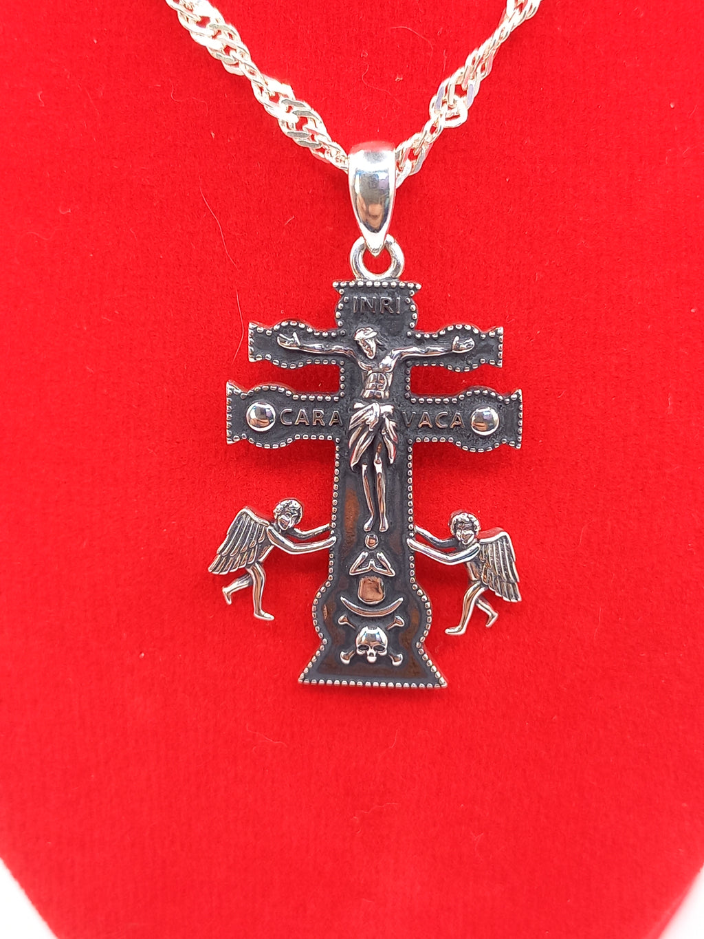 Colgante Cruz de Caravaca con Cadena de Plata 50 cm.