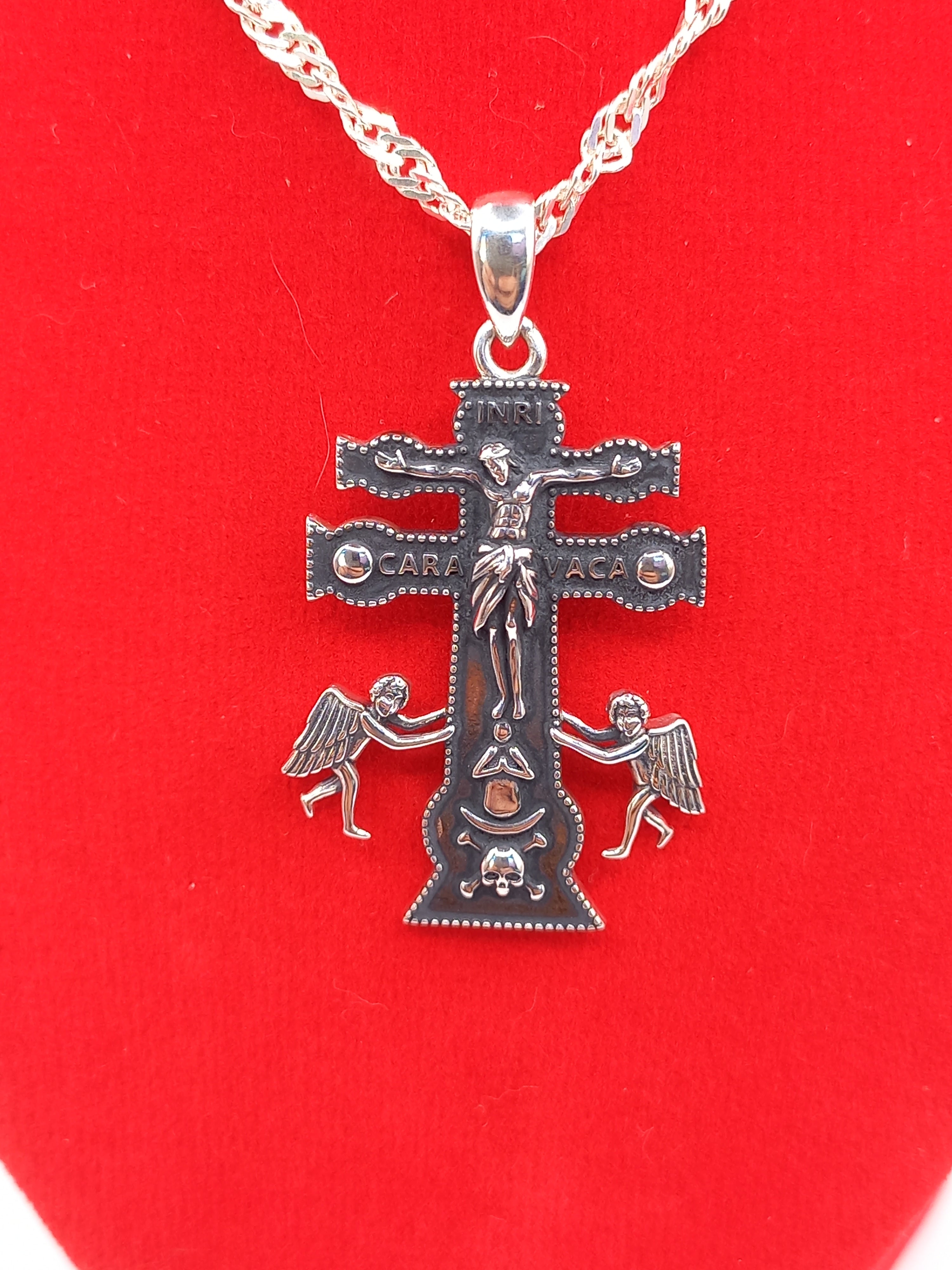Colgante Cruz de Caravaca con Cadena de Plata 50 cm.